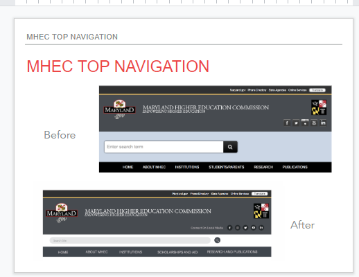 Top navigation before and after the redesign